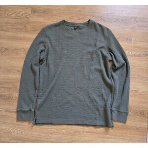 UNIQLO Thermal Shirt Waffle Knit Long Sleeve Olive Green Size Large